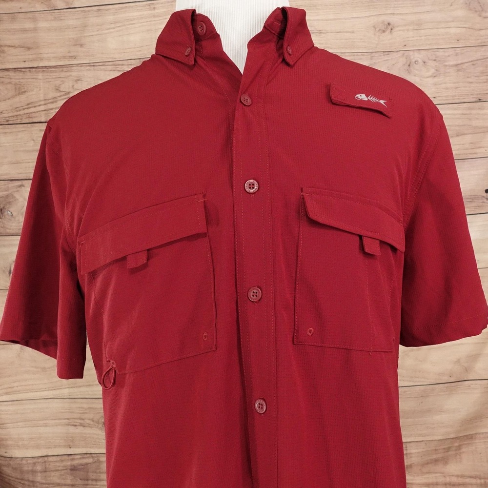Silver Bait Shirt Mens M Red Short Sleeve Button-Up Vented Fishing Stretch